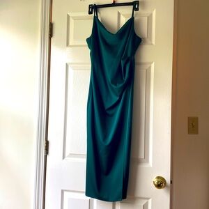Green satin dress